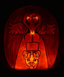 Size: 2512x3040 | Tagged: safe, artist:archiveit1, princess luna, snowfall frost, spirit of hearth's warming yet to come, starlight glimmer, a hearth's warming tail, g4, high res, irl, jack-o-lantern, photo, pumpkin