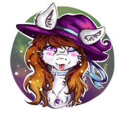 Size: 1750x1625 | Tagged: safe, artist:serenity, oc, oc only, oc:serenity, accessory, bust, clothes, costume, digital, fluffy, halloween, hat, jewelry, magic, mystical, necklace, nightmare night, simple background, solo, tongue out, transparent background, witch, witch hat