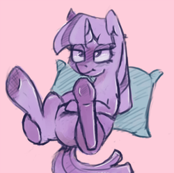 Size: 563x561 | Tagged: safe, artist:post-it, twilight sparkle, g4, colored sketch, female, lidded eyes, on back, pillow, simple background, sketch, solo, underhoof