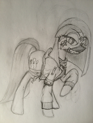 Size: 2448x3264 | Tagged: safe, artist:syntheticearth, pinkie pie, earth pony, pony, g4, bandage, clothes, face paint, female, free syrian army, high res, hoodie, mare, monochrome, piercing, pinkamena diane pie, sketch, solo, syria