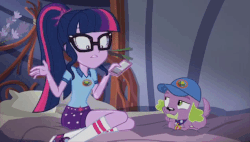 Size: 636x360 | Tagged: safe, screencap, sci-twi, spike, spike the regular dog, twilight sparkle, dog, equestria girls, g4, legend of everfree - bloopers, my little pony equestria girls: legend of everfree, adorkable, animated, blooper, cute, dork, gif, speed up