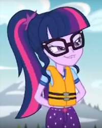 Size: 494x618 | Tagged: safe, screencap, sci-twi, twilight sparkle, equestria girls, g4, legend of everfree - bloopers, my little pony equestria girls: legend of everfree, blooper, cropped, female, lifejacket, lip bite, solo