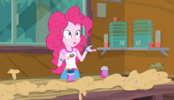 Size: 631x360 | Tagged: safe, screencap, pinkie pie, equestria girls, g4, legend of everfree - bloopers, my little pony equestria girls: legend of everfree, animated, animated actors, blooper, faic, female, gif, solo, speed up