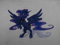 Size: 1632x1224 | Tagged: safe, artist:danton-y17, princess luna, g4, female, rearing, simple background, solo, spread wings, traditional art