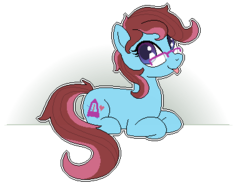 Size: 400x293 | Tagged: safe, artist:matteglaze, oc, oc only, oc:gilby, commission, glasses, looking back, lying down, pixel art, simple background, solo, tongue out, transparent background, ych result