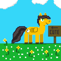 Size: 1000x1000 | Tagged: safe, artist:masterfrasca, oc, oc only, oc:dawning view, pony, animated, cute, field, gif, male, perfect loop, pixel art, sign, simple background, solo, stallion