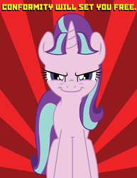 Size: 612x792 | Tagged: safe, artist:masterfrasca, starlight glimmer, g4, communism, female, photoshop, propaganda, propaganda parody, propaganda poster, s5 starlight, simple background, solo, stalin glimmer, trace