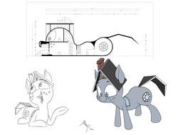 Size: 2000x1522 | Tagged: safe, artist:anontheanon, oc, oc:house pony, building pony, object pony, original species, blueprint, freckles, house, housepone, macro, open mouth, ponified, prone, size difference, smiling, tongue out, why, window