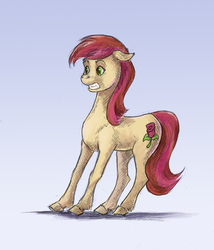 Size: 600x702 | Tagged: safe, artist:adeptus-monitus, roseluck, earth pony, pony, g4, cringing, female, floppy ears, gradient background, solo