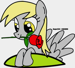 Size: 928x843 | Tagged: safe, artist:princesseninka, derpy hooves, pegasus, pony, fall weather friends, g4, female, flower, flower in mouth, mare, mouth hold, rose, solo