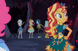 Size: 545x360 | Tagged: safe, edit, edited screencap, screencap, captain planet, derpy hooves, lyra heartstrings, paisley, pinkie pie, sunset shimmer, equestria girls, g4, legend of everfree - bloopers, my little pony equestria girls: legend of everfree, animated, blooper, crystal gala, dancing, eyes closed, frown, gif, reversed, sliding, smiling
