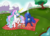 Size: 1024x735 | Tagged: safe, artist:xxakeiralen, princess celestia, princess luna, g4, blanket, magic, meadow, mountain, picnic, picnic blanket, prone, river, royal sisters, sisters, stream, telekinesis, tree, water, watermark