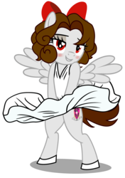 Size: 4800x6800 | Tagged: safe, artist:rsa.fim, artist:up1ter, oc, oc only, oc:whisper hope, pegasus, pony, absurd resolution, bow, fluffy mane, manehattan, marilyn monroe, mexican, red eyes, ribbon, simple background, skirt blow, solo, the seven year itch, transparent background, unitárium