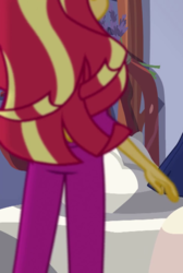Size: 483x720 | Tagged: safe, screencap, sunset shimmer, equestria girls, g4, my little pony equestria girls: legend of everfree, ass, bunset shimmer, butt, clothes, cropped, female, pajamas, rear view, solo
