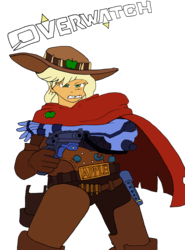 Size: 2668x3605 | Tagged: safe, artist:missmayaleanne, part of a set, applejack, equestria girls, g4, amputee, cape, cigar, clothes, crossover, female, gun, high res, holster, jesse mccree, looking at you, mccreejack, overwatch, prosthetic arm, prosthetic limb, prosthetics, simple background, solo, transparent background, weapon
