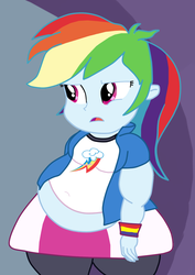 Size: 837x1183 | Tagged: safe, artist:lupin quill, edit, edited screencap, screencap, rainbow dash, equestria girls, g4, bbw, belly, bingo wings, fat, fat edit, female, obese, rainblob dash, scene interpretation, solo