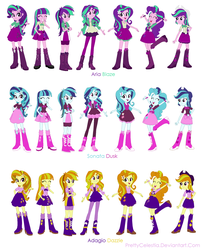 Size: 1724x2116 | Tagged: safe, artist:prettycelestia, part of a set, adagio dazzle, applejack, aria blaze, fluttershy, pinkie pie, rainbow dash, rarity, sonata dusk, sunset shimmer, twilight sparkle, human, series:prettycelestia's eqg recolor, equestria girls, g4, alternate clothes, boots, clothes, clothes swap, cowboy boots, high heel boots, humane five, humane six, palette swap, part of a series, polka dot socks, recolor, shoes, socks, striped socks, the dazzlings