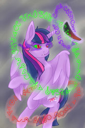 Size: 730x1095 | Tagged: safe, artist:jeyjeymohr, king sombra, twilight sparkle, alicorn, pony, comic:crownless, g4, colored horn, curved horn, dark magic, disembodied horn, horn, magic, severed horn, sombra eyes, sombra's horn, twilight sparkle (alicorn)