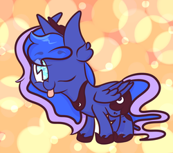 Size: 2675x2379 | Tagged: safe, artist:hedgehog-plant, princess luna, alicorn, pony, g4, abstract background, female, high res, mare, one eye closed, solo, tongue out