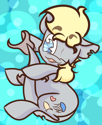 Size: 2303x2837 | Tagged: safe, artist:hedgehog-plant, oc, oc only, original species, shark pony, abstract background, bubble, crepuscular rays, dorsal fin, fin, fish tail, flowing mane, flowing tail, gills, high res, ocean, one eye closed, scales, smiling, solo, sunlight, swimming, tail, underwater, water