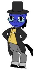 Size: 518x1000 | Tagged: safe, artist:blazewing, oc, oc only, oc:blazewing, pegasus, pony, arm behind back, bipedal, clothes, costume, cravat, glasses, halloween, halloween costume, hands behind back, hat, lidded eyes, looking at you, male, necktie, nightmare night, nightmare night costume, ponified, simple background, sir topham hatt, smiling, solo, spats, stallion, suit, the fat controller, thomas the tank engine, top hat, waistcoat, white background