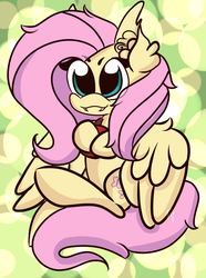 Size: 2254x3036 | Tagged: safe, artist:hedgehog-plant, fluttershy, pegasus, pony, g4, abstract background, apple, fangs, female, food, high res, mare, solo