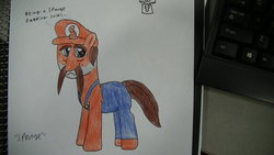Size: 1024x576 | Tagged: safe, artist:supahdonarudo, pony, drawing, facial hair, keyboard, male, mario, moustache, notebook, ponified, solo, sponge, tomodachi life, vinesauce