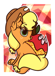 Size: 2120x2951 | Tagged: safe, artist:hedgehog-plant, applejack, earth pony, pony, g4, abstract background, apple, female, food, high res, mare, sitting, solo