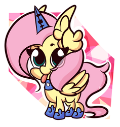 Size: 2172x2290 | Tagged: safe, artist:hedgehog-plant, fluttershy, pegasus, pony, g4, abstract background, clothes, cosplay, costume, fake horn, female, high res, mare, solo, tongue out
