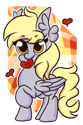 Size: 1947x2935 | Tagged: safe, artist:hedgehog-plant, derpy hooves, pegasus, pony, g4, abstract background, female, heart, mare, mouth hold, raised hoof, solo