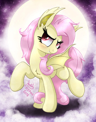 Size: 1100x1400 | Tagged: safe, artist:joakaha, fluttershy, bat pony, pony, g4, female, flutterbat, full moon, moon, race swap, solo