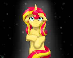 Size: 1024x814 | Tagged: safe, artist:midnighttheumbreon, sunset shimmer, pony, unicorn, g4, female, floppy ears, solo
