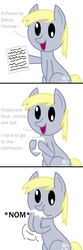 Size: 481x1453 | Tagged: safe, artist:pack-leader-sally, derpy hooves, pegasus, pony, g4, comic, cute, derpabetes, dialogue, female, mare, open mouth, paper, poem, reference, simple background, sing a song of patrick, sitting, smiling, spongebob squarepants, white background