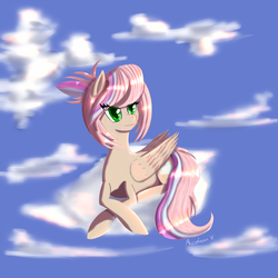 Size: 1500x1500 | Tagged: safe, artist:acceleron, oc, oc only, oc:sweet skies, cloud, prone, sky, solo