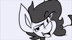 Size: 480x270 | Tagged: safe, artist:crownedspade, oc, oc only, oc:alpha, animated, eyebrow wiggle, gif, if you know what i mean, lidded eyes, monochrome, open mouth, raised eyebrow, simple background, smiling, solo