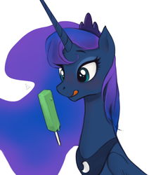 Size: 736x868 | Tagged: safe, artist:ehfa, princess luna, alicorn, pony, blushing, cute, female, food, ice cream, licking, licking lips, lunabetes, mare, simple background, solo, tongue out