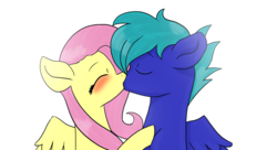 Size: 3332x1806 | Tagged: safe, artist:sisirr, fluttershy, oc, oc:lightning bolt, pegasus, pony, g4, canon x oc, flutterbolt, kissing, shipping