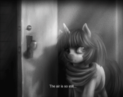 Size: 750x589 | Tagged: safe, artist:ventious, oc, oc only, oc:lumi, pony, unicorn, animated, clothes, diary of lumi, gif, grayscale, monochrome, scarf, solo, static