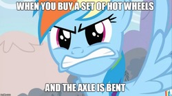 Size: 891x500 | Tagged: safe, edit, edited screencap, screencap, rainbow dash, g4, angry, female, hot wheels, meme, solo, when x and y