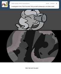 Size: 666x809 | Tagged: safe, artist:egophiliac, princess luna, giant squid, moonstuck, g4, cartographer's spyglass, female, filly, monochrome, solo, tentacles, woona, younger