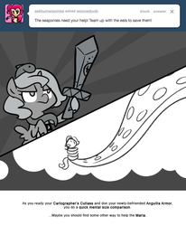 Size: 666x809 | Tagged: safe, artist:egophiliac, princess luna, giant squid, moonstuck, g4, anguilla armor, cartographer's cutlass, female, filly, monochrome, solo, tentacles, thought bubble, woona, younger