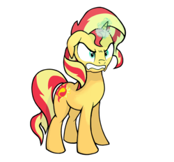 Size: 1185x1099 | Tagged: safe, artist:zharkaer, derpibooru exclusive, sunset shimmer, pony, unicorn, g4, angry, death stare, female, floppy ears, glowing horn, gritted teeth, horn, imminent death, magic, rage, rageset shimmer, simple background, solo, sunset shimmer is not amused, that pony sure have anger issues, transparent background, unamused, vent art