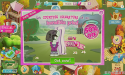 Size: 800x480 | Tagged: safe, gameloft, coloratura, fluttershy, g4, crack is cheaper, sweet apple acres, vip