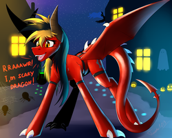 Size: 2500x2000 | Tagged: safe, artist:twotail813, oc, oc only, oc:twotail, pegasus, pony, rcf community, dragon costume, fangs, halloween, high res, solo