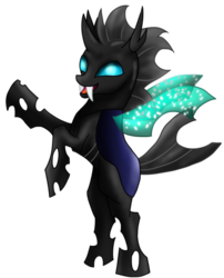Size: 803x994 | Tagged: safe, artist:navy-x, oc, oc only, oc:hawker, changeling, changeling oc, rearing, simple background, smiling, solo, transparent background