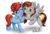 Size: 1079x740 | Tagged: safe, artist:pucksterv, oc, oc only, oc:panic moon, pegasus, pony, unicorn, blushing, duo, hug, one eye closed