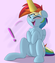 Size: 2511x2857 | Tagged: safe, artist:january3rd, rainbow dash, spitfire, pegasus, pony, g4, blushing, cute, dashabetes, exclamation point, eyes closed, female, gradient background, happy, high res, mare, open mouth, petting, sitting, smiling, solo focus