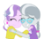 Size: 947x841 | Tagged: safe, artist:drawingaccount, diamond tiara, silver spoon, equestria girls, g4, cute, eyes closed, female, glasses, hug, lesbian, ship:silvertiara, shipping, simple background, smiling, transparent background