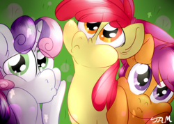 Size: 2500x1780 | Tagged: safe, artist:ihasjessie-kat, apple bloom, scootaloo, sweetie belle, g4, chubby cheeks, cute, cutie mark crusaders, pouting