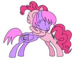 Size: 720x592 | Tagged: safe, artist:toyminator900, pinkie pie, oc, oc:melody notes, earth pony, pegasus, pony, g4, bipedal, cute, diapinkes, duo, eyes closed, hug, ocbetes, simple background, smiling, transparent background